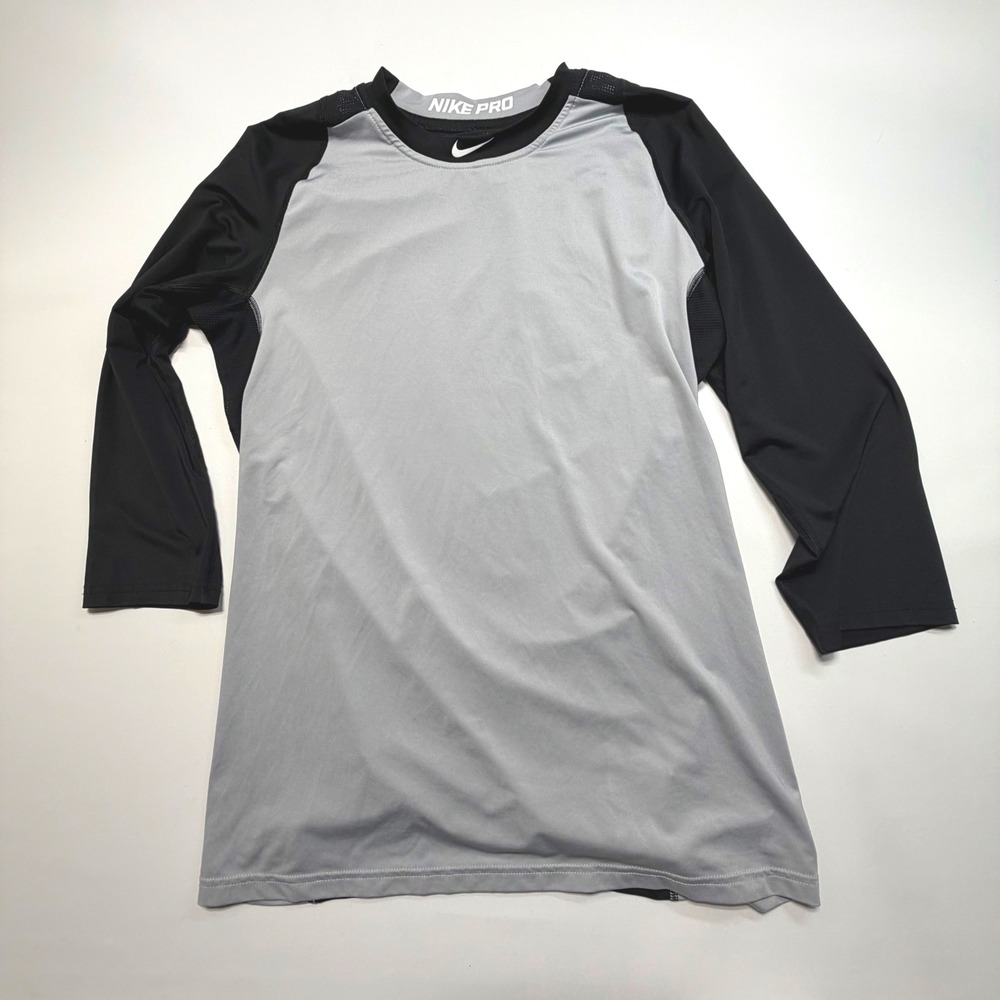 Nike Pro MLB‎ Dri-Fit 3/4 Sleeve Performance Top Black Gray Men's M